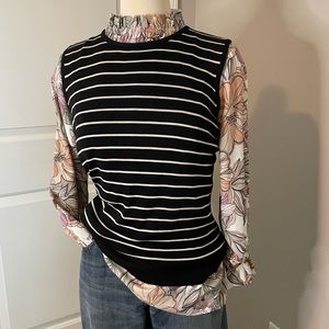 Ralph Lauren 100% silk black & white striped sweater vest